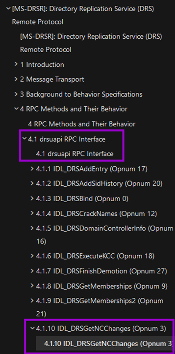 Sidebar overview of the different RCP methods of the drsuapi interface
